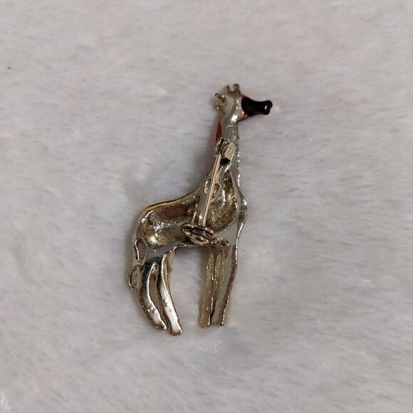 Vintage 1980's Enamel & Goldtone Giraffe Brooche - Picture 6 of 9